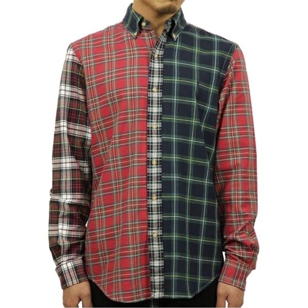 Polo Ralph Lauren Long-Sleeve Patchwork Shirt. Red, Blue and Green Multi-plaid